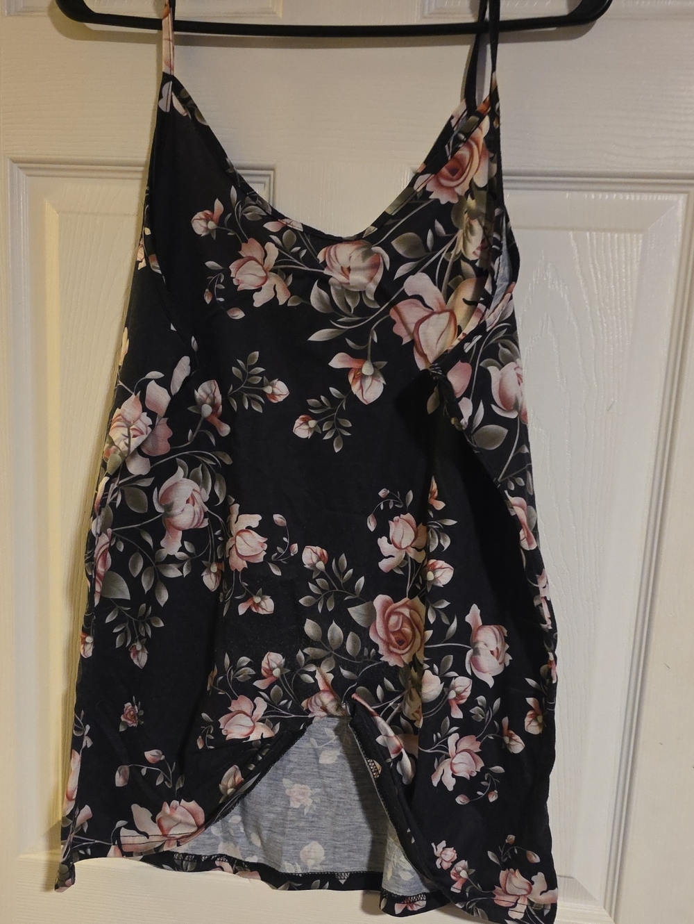 Black Floral Camisole with Pink Roses